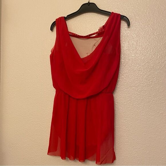 WEISSMAN Balera solo custom Dance costume red Mesh Overlay Dress D12770 LC child - Picture 5 of 15